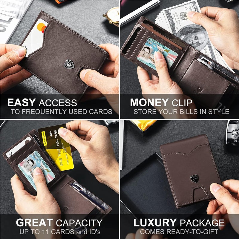 GSOIAX Mens Slim Wallet for Men Minimalist Genuine Leather Carbon Fiber Rfid Blocking Bifold Credit Card Holder With Gift Box (Leather Coffee) - Image 3